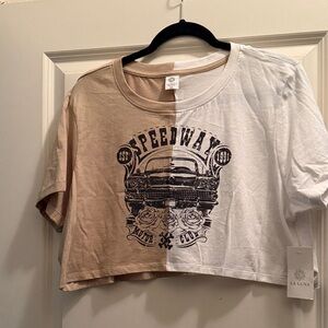 Woman’s Speedway Graphic Tee - Tan and White